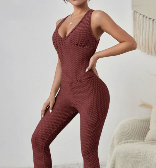 Soft Breathable Textured Cross-Strap Jumpsuit